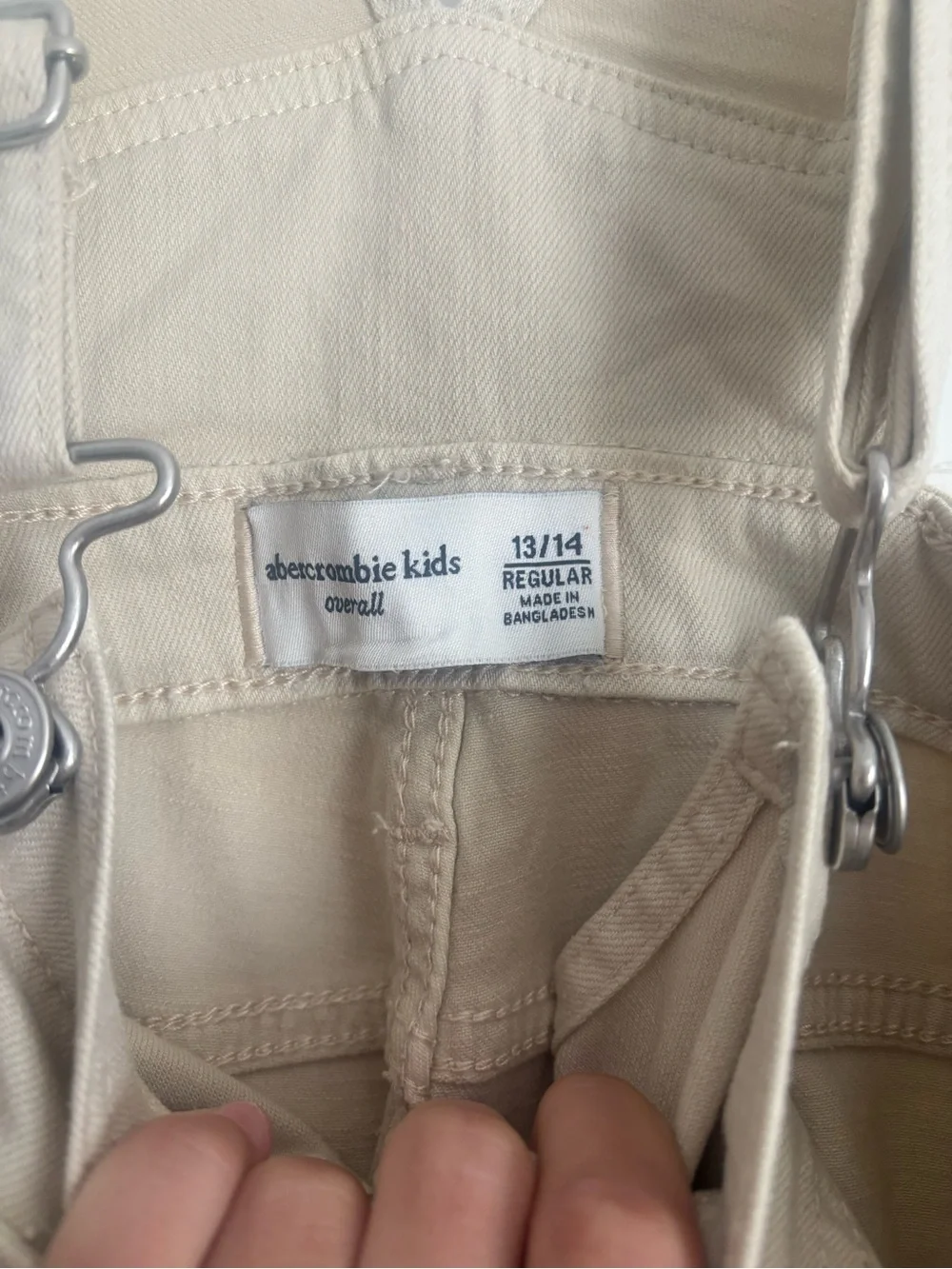 Abercrombie Cream Utility Overalls with Leather Logo Patch